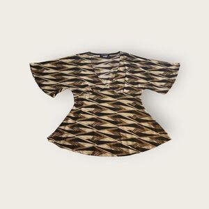 Vintage Y2k Roommates brown funky crisscross graphic v-neck flowy boho shirt